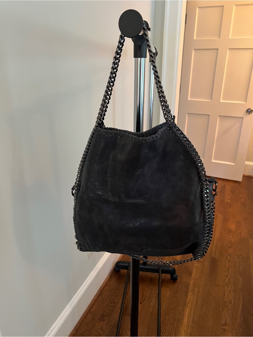 Navy Chain-Trim Hobo Bag